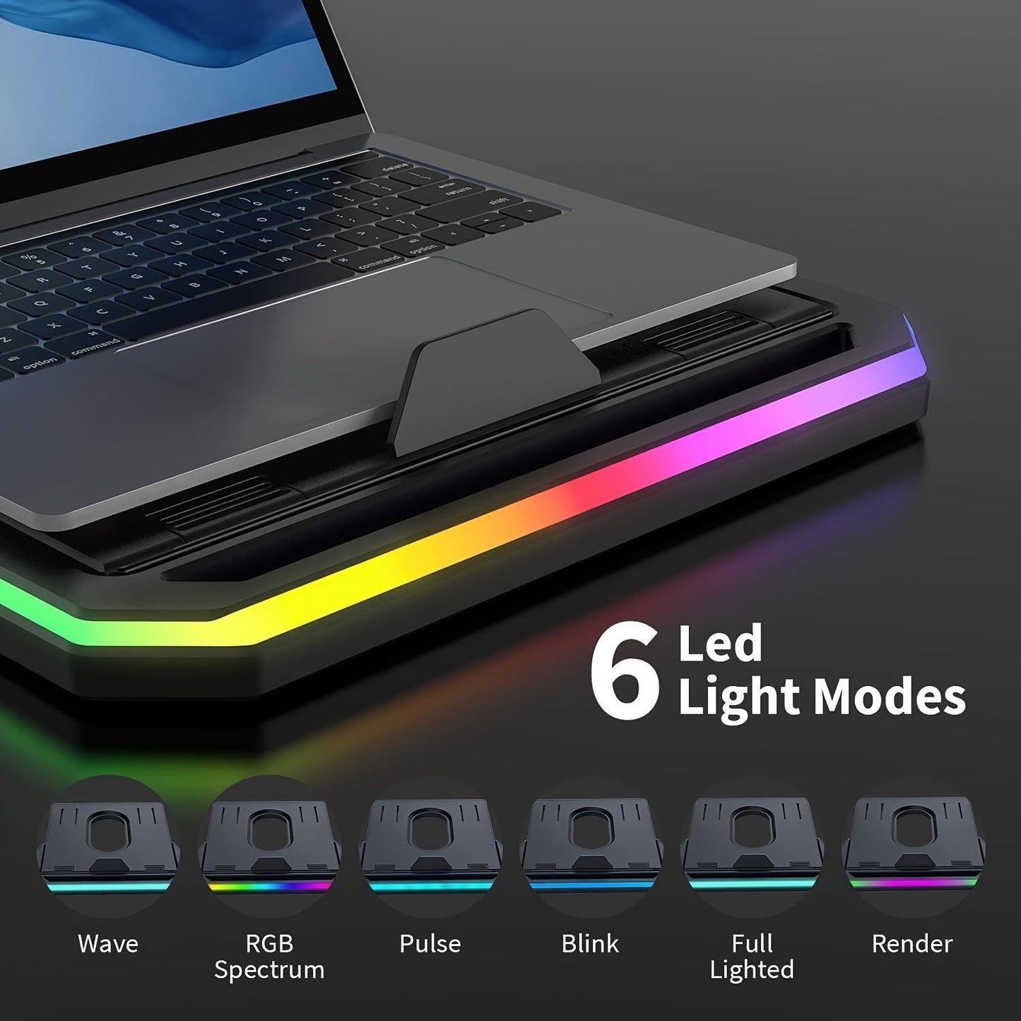Height-Adjustable Laptop Stand with RGB Lighting and Dual Phone Holders – Compatible with MacBook, Surface, Samsung, Dell 10-17 Inch Laptops