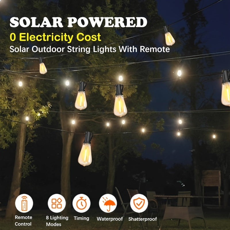 STRIGHT Solar String Lights – 120FT/100FT/60FT/57FT/48FT/25FT Outdoor Weatherproof LED Edison Bulbs with Remote – Solar Powered for Patios, Backyards, Fences, Halloween, and Christmas Decorations