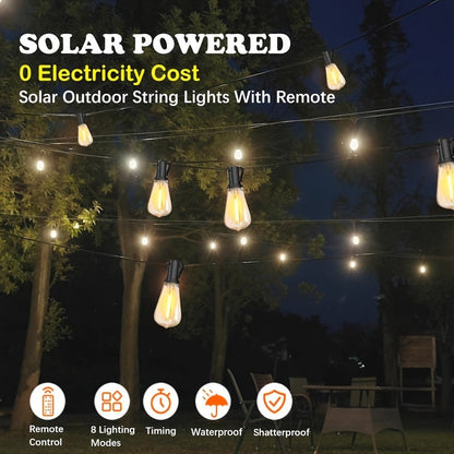 STRIGHT Solar String Lights – 120FT/100FT/60FT/57FT/48FT/25FT Outdoor Weatherproof LED Edison Bulbs with Remote – Solar Powered for Patios, Backyards, Fences, Halloween, and Christmas Decorations