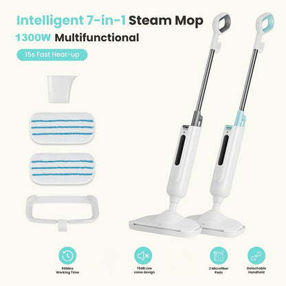 Powerful Steam Mop for Hardwood, Carpet, and Tile – 1300W Floor Steamer with 11.16oz Capacity, 30s Fast Heat-Up – Includes Carpet Glider and 2 Washable Microfiber Pads