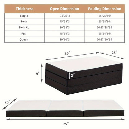 Tri-Fold Memory Foam Mattress – 4 inch/3-inch Foldable Bed with Washable Cover, Portable Mattress Topper for Camping, Guest Bed – Available in Single/Twin/Full/Queen