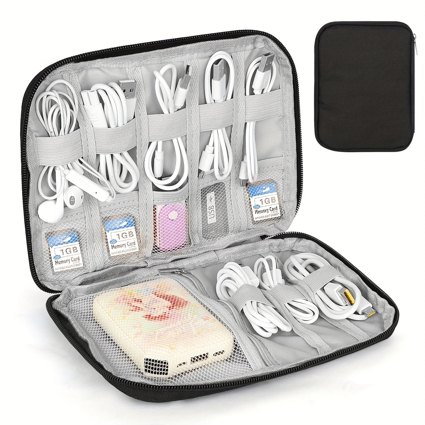 Compact Multi-Pocket Cable Organizer Bag - Store and Protect Chargers, Cables, and Accessories - Ideal for Travel, Work, and Daily Use