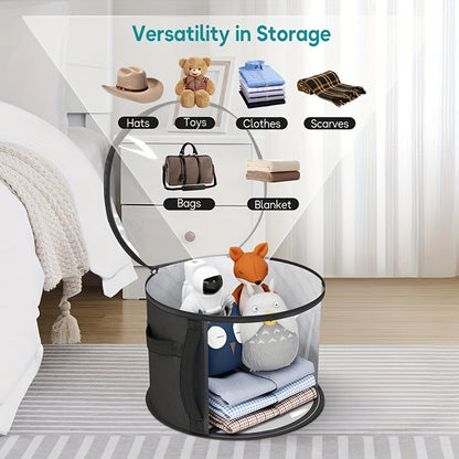 Foldable Hat Storage Organizer for Large Hats – Holds Up to 7 Oversized Hats, Includes Cowboy, Sun, Beach & Baseball Caps, Portable with Handle, Non-Woven Material with Random Printing