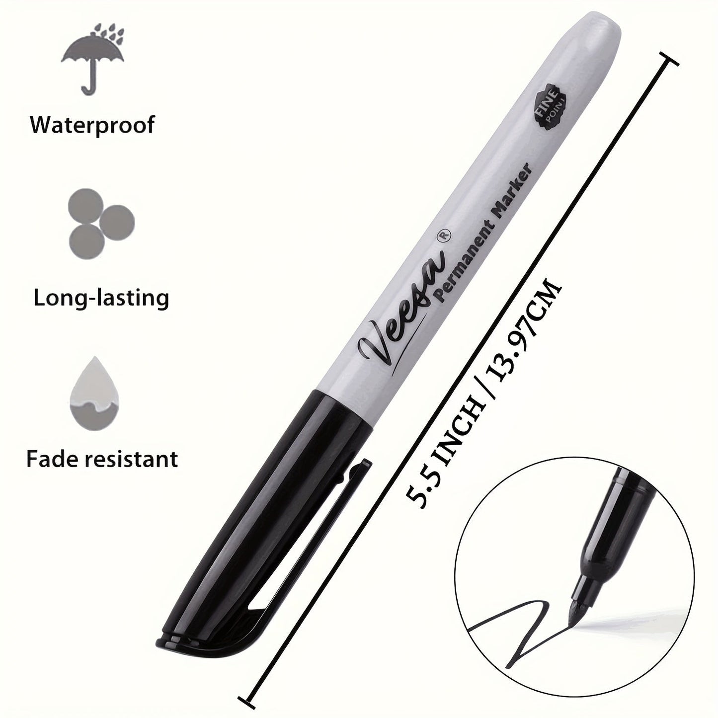 10pcs Black Permanent Markers - Fine Tip, Waterproof, Smear-Proof, Quick-Drying
