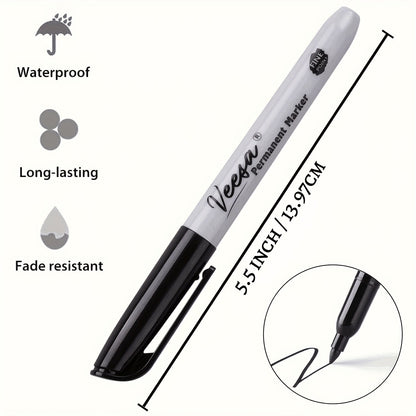 10pcs Black Permanent Markers - Fine Tip, Waterproof, Smear-Proof, Quick-Drying