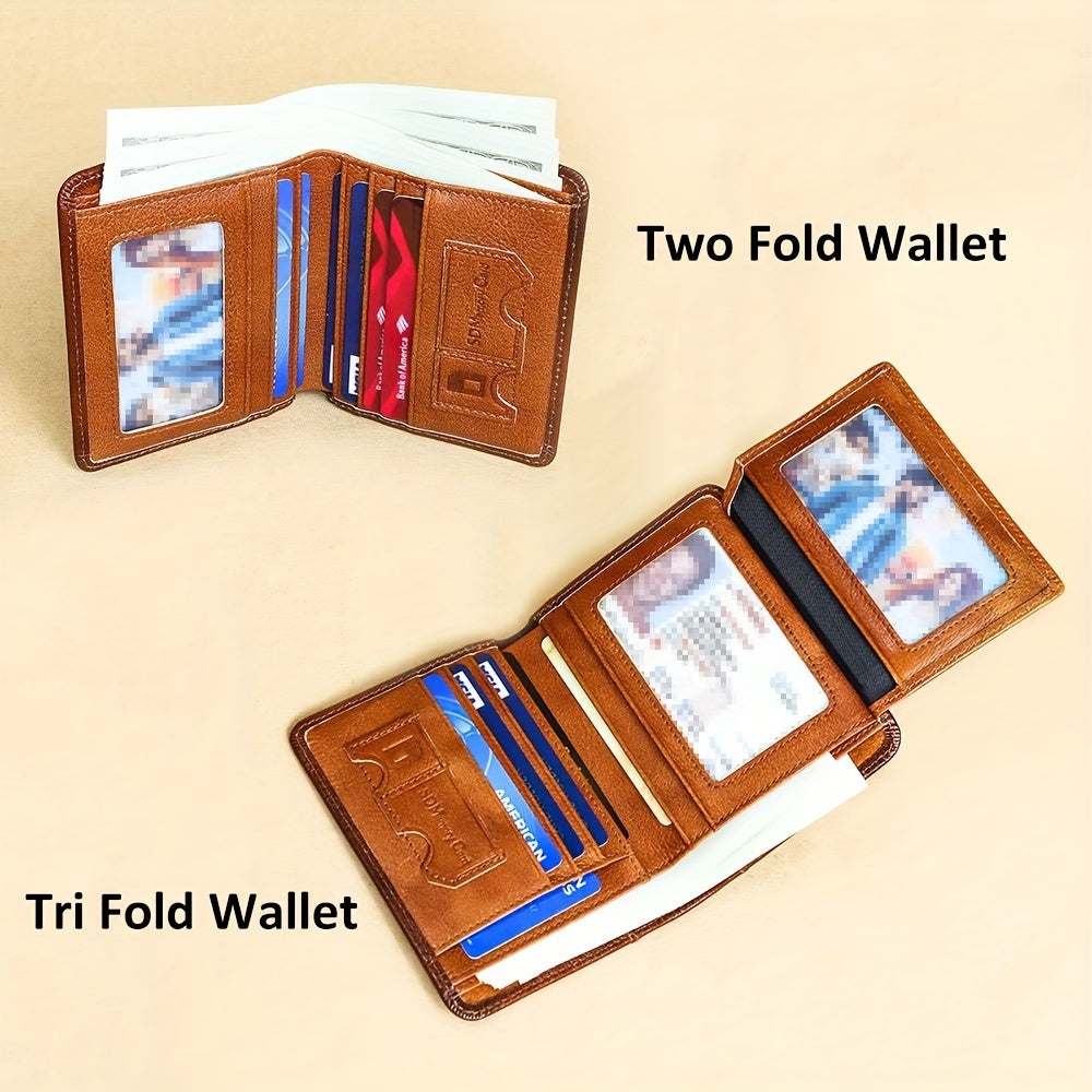 1pc Genuine Leather RFID Blocking Wallet for Men - Retro Thin Short ID & Credit Card Holder, Multi-Functional Gift for Valentine's Day