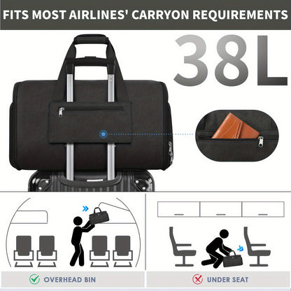 SOLOSAIC Convertible Carry-On Garment Bag - 2 in 1 Travel Duffle with Shoe Compartment, Hanging Dress Suitcase and Toiletry Bag for Men and Women, Black