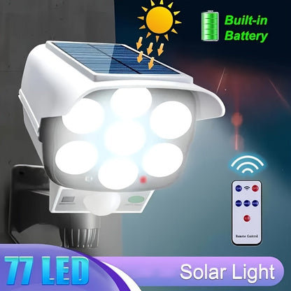 Outdoor Sports Sensor Solar Light – 2000 Lumens, 77 LED Spotlights with Remote Control, Wireless Floodlight for Hotels, Gardens, Porches & Driveways