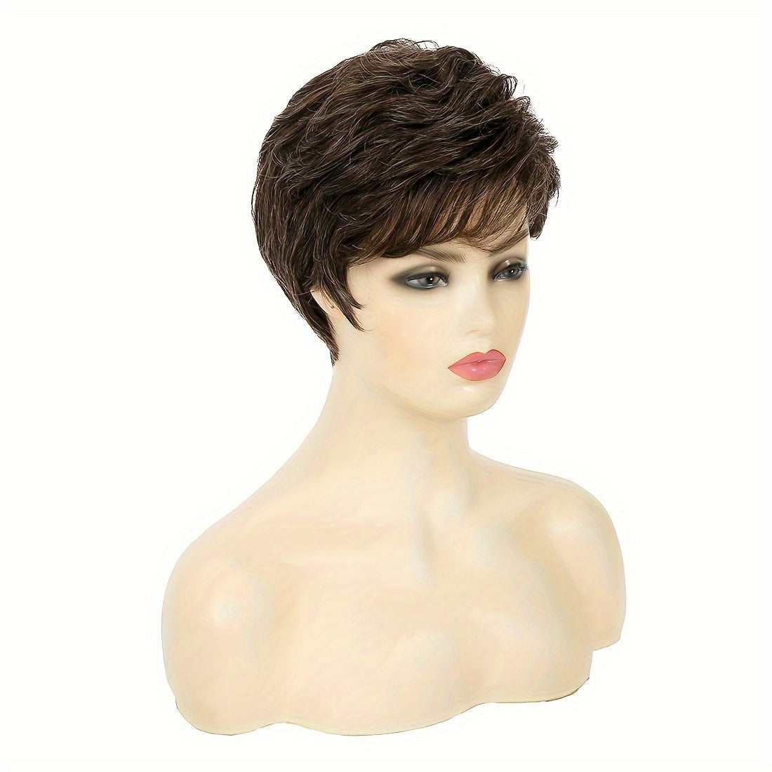 Short Brown Pixie Wig for Women - Synthetic Layered Cosplay Hair | Full Wig in Natural Brown