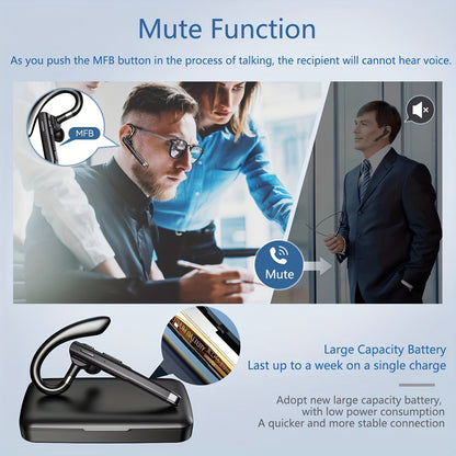 Mosyxe Wireless Business Headset - 120 Hour Standby, Built-in Microphone for iPhone & Android Phones