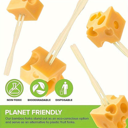 Sustainable Bamboo Forks - 100/200PCS, 3.5" Disposable Mini Food and Cocktail Picks for Weddings and Parties