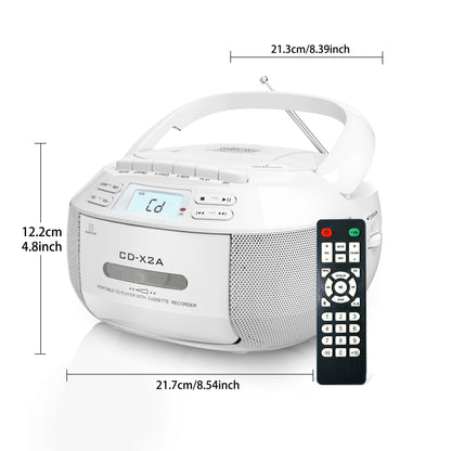 Greadio CD Player Boombox – Cassette Player with AM/FM Radio, Stereo Sound, Remote Control, AUX/USB Drive, Tape Recording, AC/DC Powered, Headphone Jack, LCD Display | Home and Gift