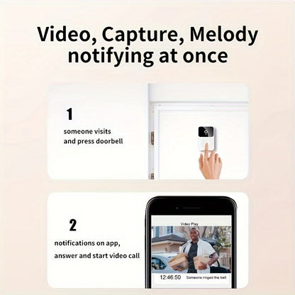 Wireless Doorbell Camera – HD Night Vision, WiFi Rechargeable Security Doorbell with Two-Way Calls, Photo, Recording, APP Control, Voice Change ( White )