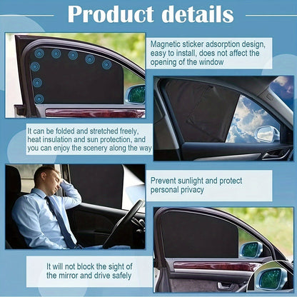 4pcs Magnetic Car Window Shades - UV Protection and Privacy, Breathable Mesh Curtains for Front and Rear Windows, Easy Installation