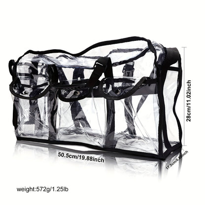 Professional Large Capacity Transparent PVC Makeup Organizer – Waterproof Cosmetic Bag with 6 Pockets and Adjustable Shoulder Strap, Travel-Friendly for MUA and Artists