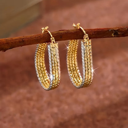 Golden Copper Water Droplet Ripple Hoop Earrings - Elegant Minimalist Oval Earrings for Women