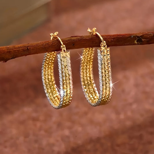 Golden Copper Water Droplet Ripple Hoop Earrings - Elegant Minimalist Oval Earrings for Women