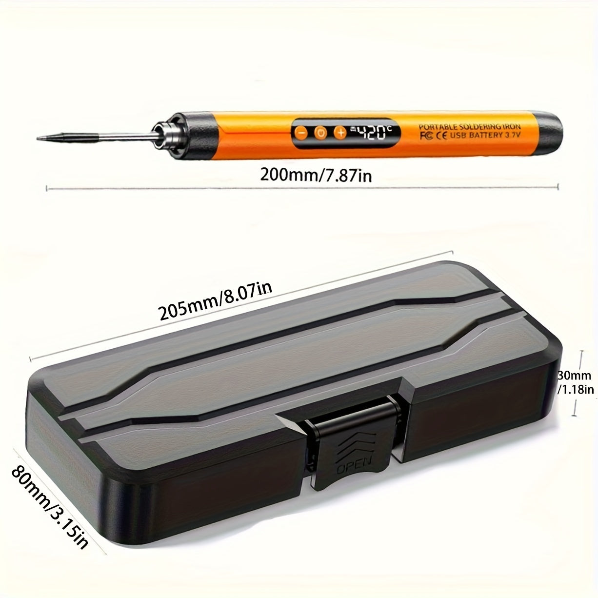Mini Cordless Soldering Iron Kit - USB Rechargeable with Digital Display, 3 Temperature Settings, for Jewelry Crafting and DIY Projects - Orange and Dark Grey