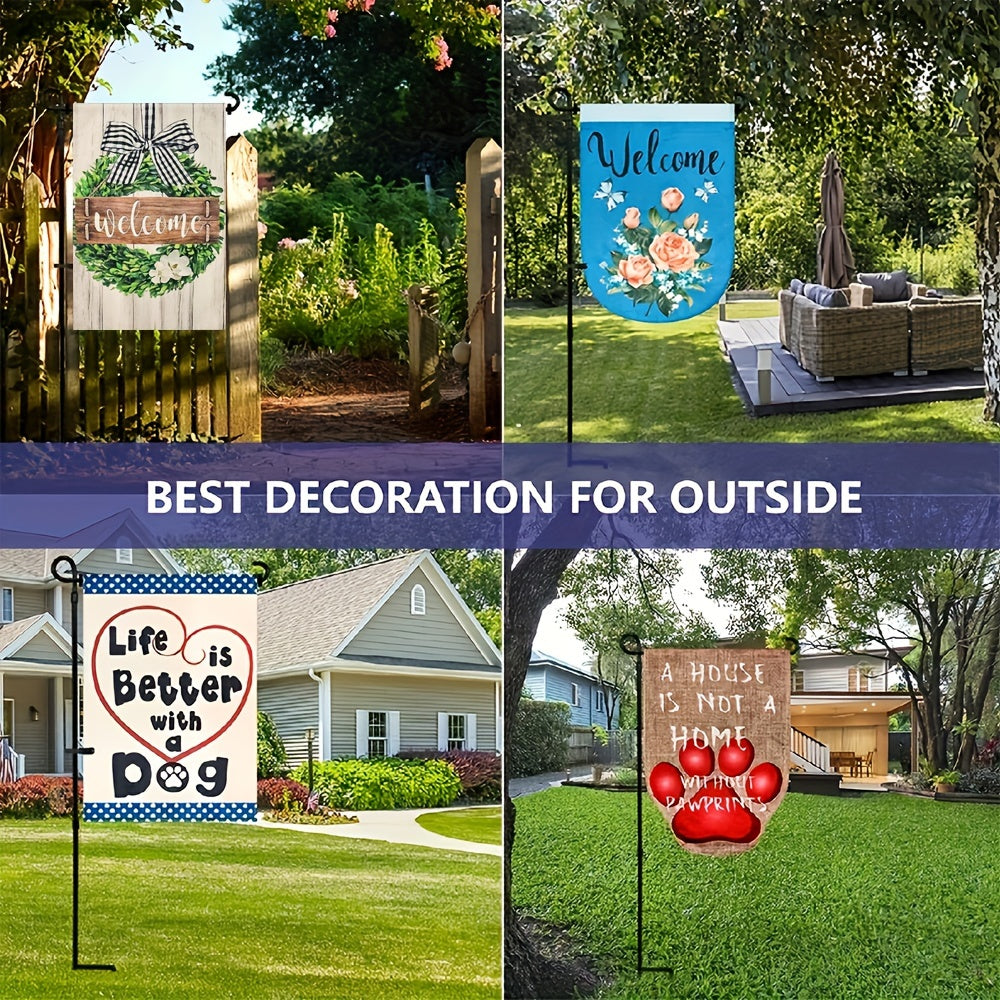 Garden Flag Holder Stand - Black Wrought Iron Yard Flag Pole, Holds Flags Up to 12.5" Wide, Coated with Tiger Clip and Rubber Stopper for Outdoor Decoration