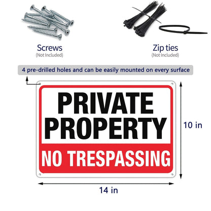 4pcs Private Property No Trespassing Signs, 10"x14" Rust-Free Aluminum, Indoor & Outdoor Use