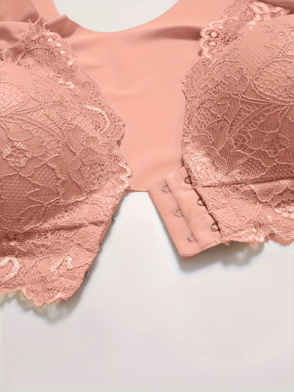 2 Pack Elegant Lace Deep V-Neck Wireless Bras – Comfortable Front Closure, Soft Cups, Breathable Fabric, Adjustable Straps – Fashionable Lingerie Set for Everyday Wear
