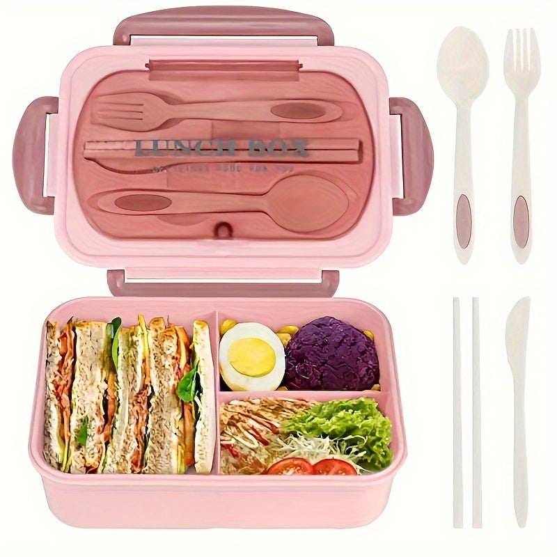 Lunch Box with Tableware – Square Divided Microwave Bento Box – Leakproof Food Container – Hand Wash – Ideal for Back to School, College, Kitchen Organizers and Storage