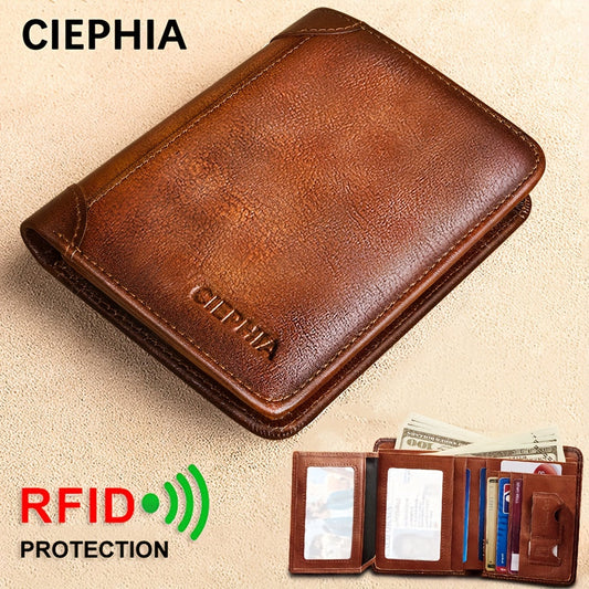 1pc Genuine Leather RFID Blocking Wallet for Men - Retro Thin Short ID & Credit Card Holder, Multi-Functional Gift for Valentine's Day