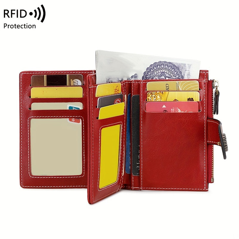 RFID Anti-Theft Women's Wallet - Multi-Card Zipper Buckle, Retro Multi-Functional Short Small Wallet