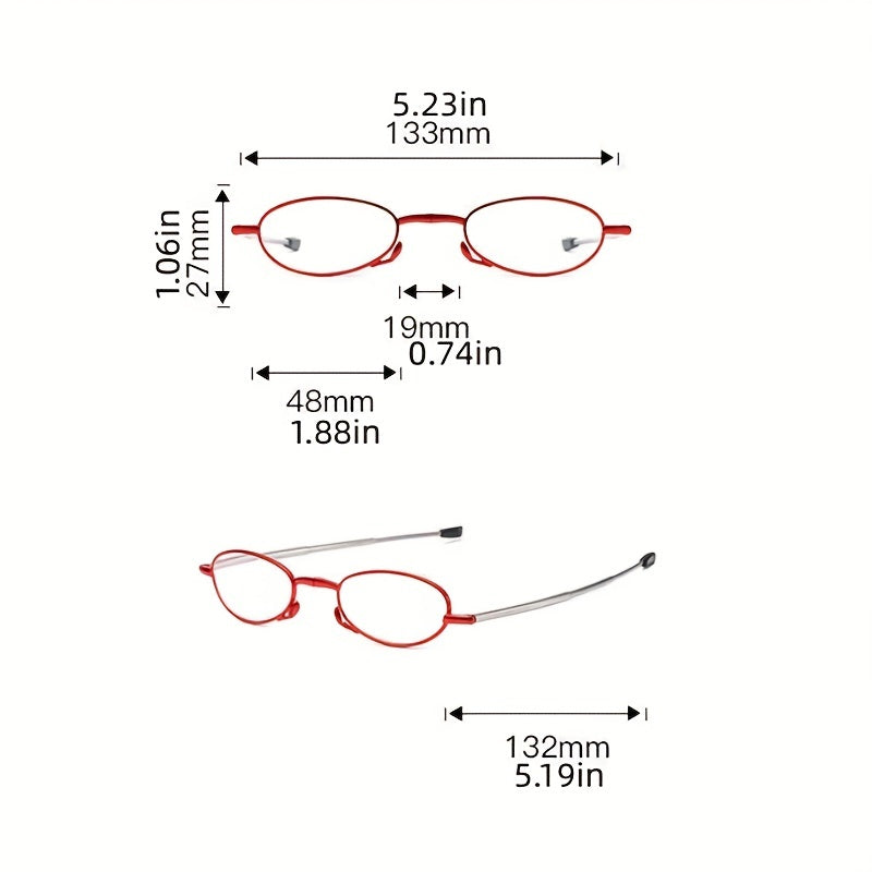 Foldable Reading Glasses – Portable Presbyopic Glasses for Men and Women – Spring Hinge Readers with Case