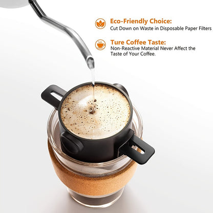 Portable Little Angel Design Foldable Coffee Filter Cup - Durable 304 Stainless Steel, Double Layer Construction for Hand-Pour Coffee, Compact, Lightweight, Easy to Clean