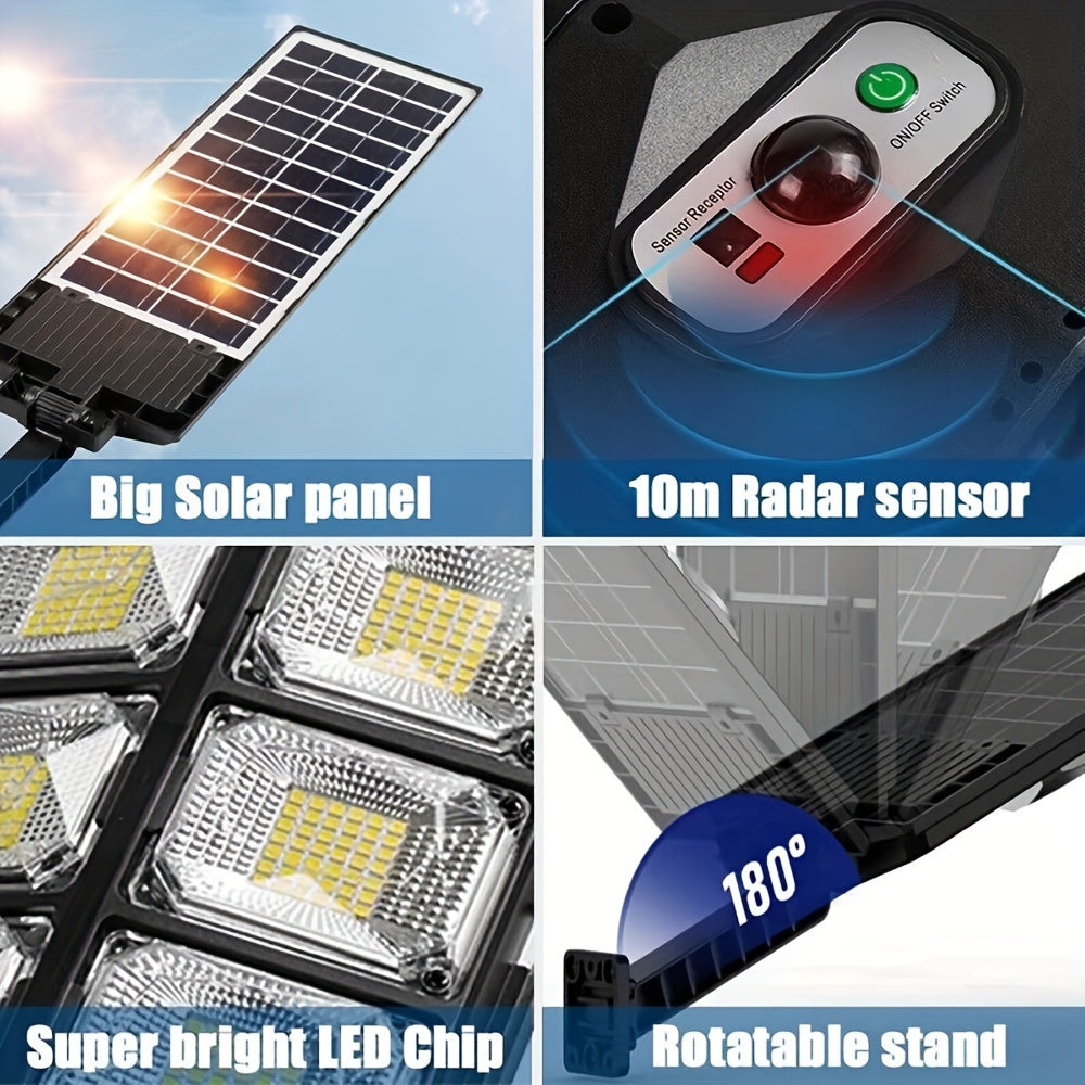 504 LED Solar-Powered Motion Sensor Street Light – Dusk to Dawn Energy-Saving Security Lamp for Roads, Commercial Areas, and Outdoor Spaces