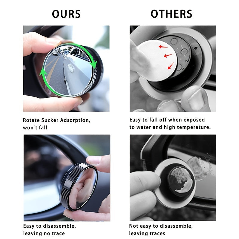 2Pcs Blind Spot Car Mirrors - 2 Inch HD Glass Convex, 360° Wide Angle with Sucker for Cars, SUVs and Trucks