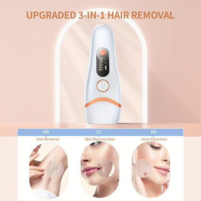 LYSMOSKI IPL Hair Removal Device - 3 Functions (HR/SC/RA), 9 Levels, 999,900 Flashes, Automatic and Manual Modes, For Face, Body, Bikini, Underarm