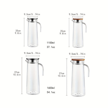 Water Pitcher with Lid – 37.1oz/54.1oz Heavy Duty Drink Pitcher – Stainless Steel or Wooden Lid – Ideal for Juice, Bubble Tea, Summer Drinks – Kitchen and Home