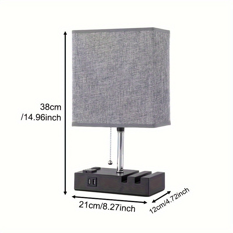 3 Color Temperature Bedside Lamp - Nightstand Table Lamp with 2 USB Ports and AC Outlet - LED Bulb Included - Ideal for Bedroom, Living Room, and Office
