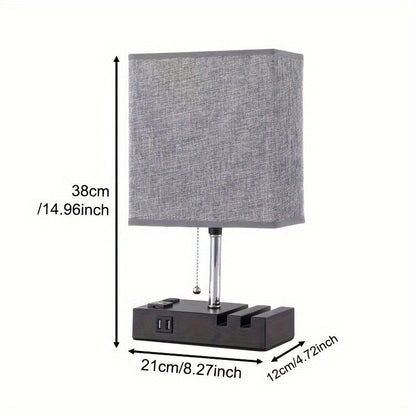 3 Color Temperature Bedside Lamp - Nightstand Table Lamp with 2 USB Ports and AC Outlet - LED Bulb Included - Ideal for Bedroom, Living Room, and Office