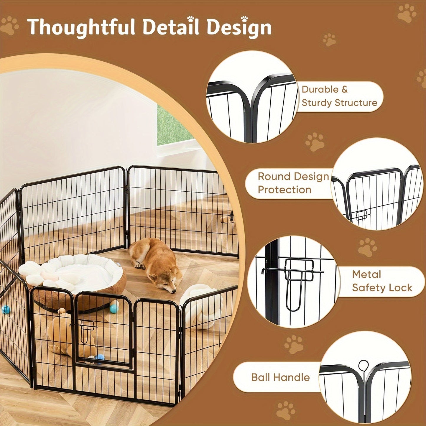 16 Panel Dog Playpen Indoor Fence – Metal Exercise Pen with Door for Dogs and Pets – Ideal for Outdoor, Garden, Yard Use