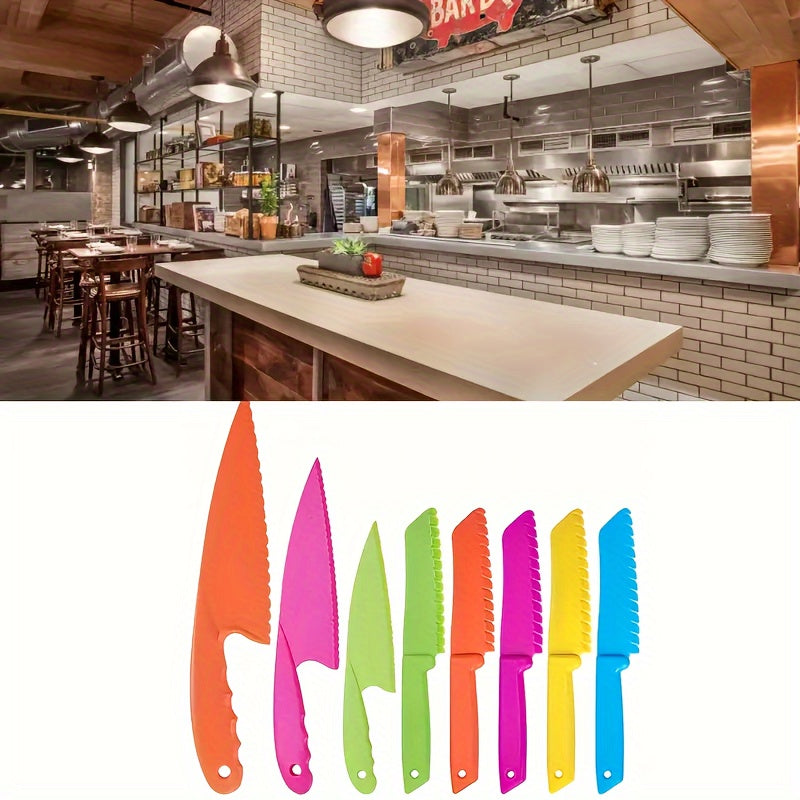 3PCS/6PCS/8PCS Kitchen Knife Set - Plastic Serrated Edges for Safe Cutting of Cakes, Fruits, and Veggies, Perfect for Little Chefs