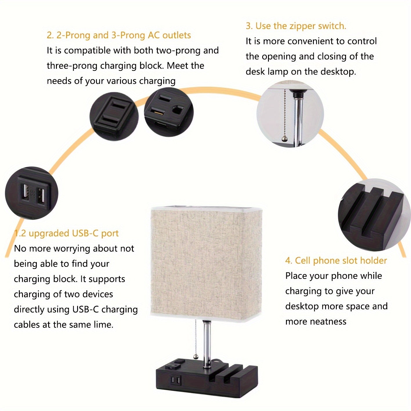 3 Color Temperature Bedside Lamp - Nightstand Table Lamp with 2 USB Ports and AC Outlet - LED Bulb Included - Ideal for Bedroom, Living Room, and Office