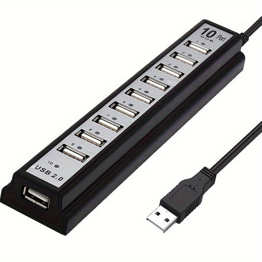 10 Port USB Hub Extender with LED Indicator Lights - Fast Charging and Data Transfer for MacBook, PC, Laptops, Mice, Keyboards - Ideal for Back to School