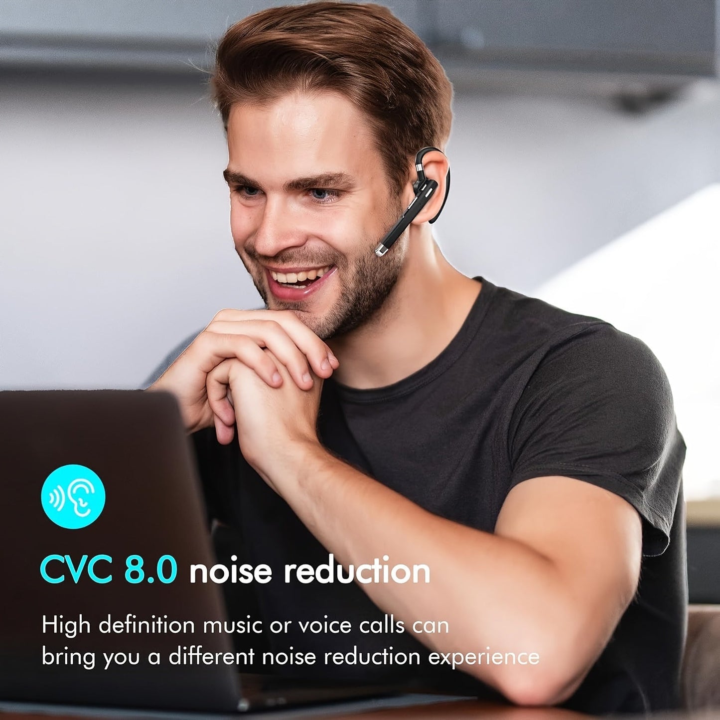 Mosyxe Wireless Business Headset - 120 Hour Standby, Built-in Microphone for iPhone & Android Phones