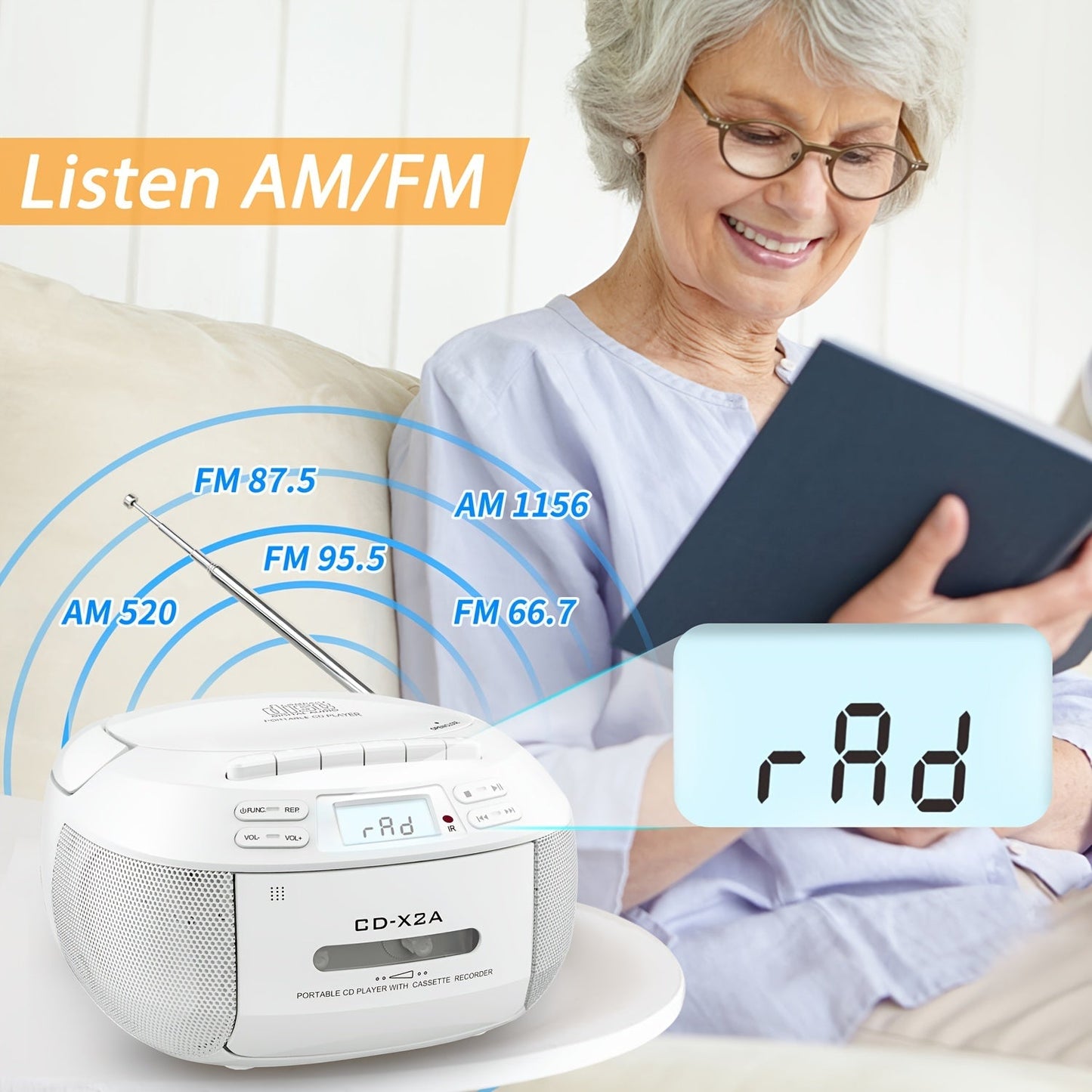 Greadio CD Player Boombox – Cassette Player with AM/FM Radio, Stereo Sound, Remote Control, AUX/USB Drive, Tape Recording, AC/DC Powered, Headphone Jack, LCD Display | Home and Gift