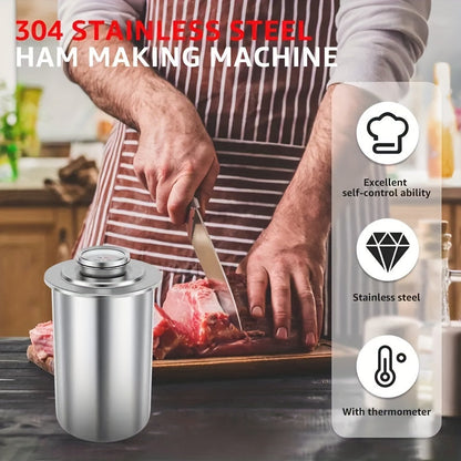 Premium Stainless Steel Ham Maker and  Meat Press with Built-In Thermometer - Effortless Homemade Deli Meat Mold for Sandwiches, Lunch Meat, and Ham Cooking | Space-Saving Pressure Cooker, Easy to Use