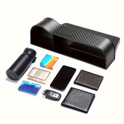 2 Pack Premium Car Seat Gap Fillers with Cup Holder – Multifunctional Organizer Box and Key Holder for Front Seats, Carbon Fiber Texture, Black