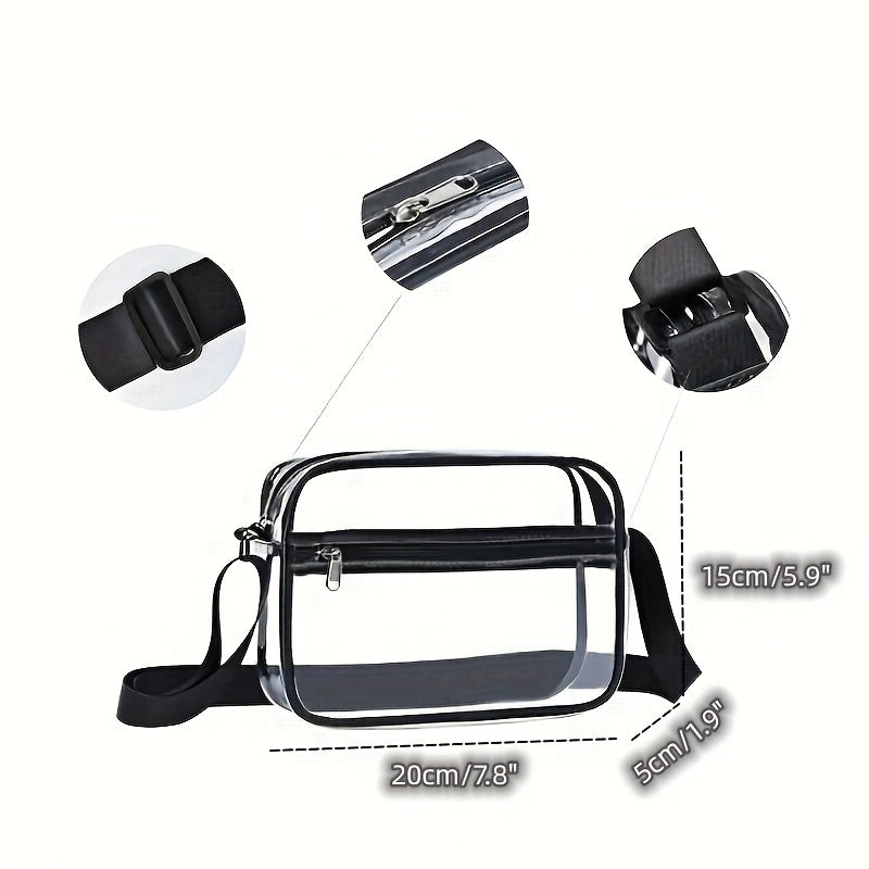 Stadium-Approved Clear Crossbody Bag – PVC Concert and Sporting Event Bag for Men and Women – Reusable, Water-Resistant, Easy-to-Clean with Adjustable Strap for Hands-Free Convenience