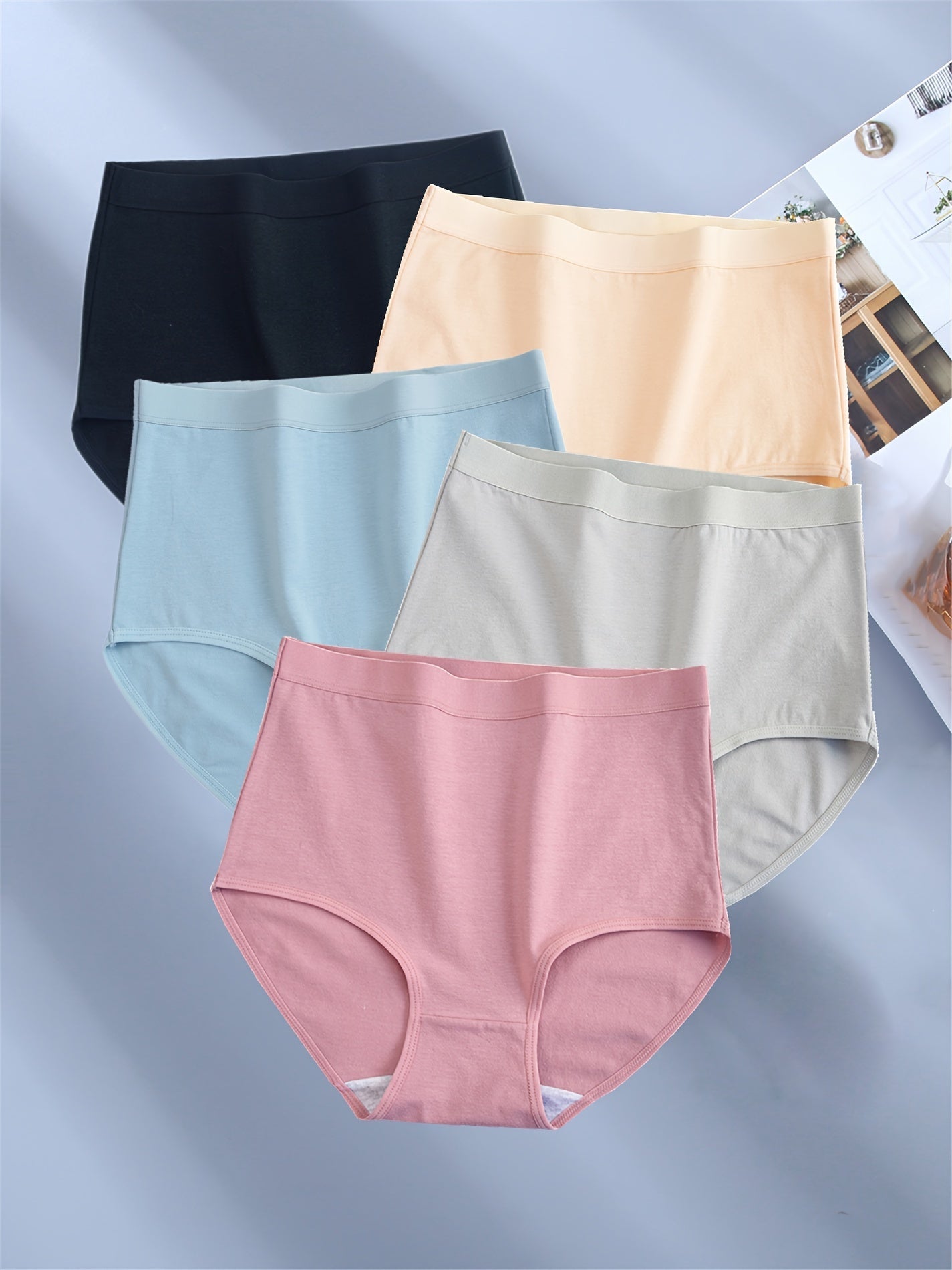 5pcs Comfy Seamless Cotton Briefs – Soft, Breathable, Stretchy Women’s Intimates, Solid Color, Hand Wash, Knit Fabric, No Sheer
