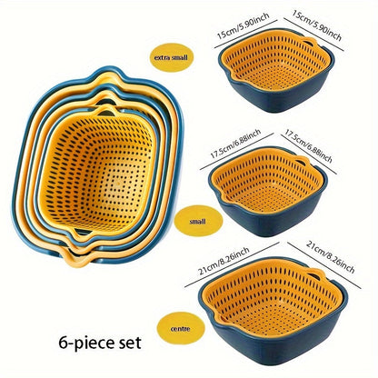 6PCS Kitchen Strainer Set - Double Drain Plastic Colander Baskets for Fruit, Vegetables, and Dishwashing, Restaurant Kitchen Special