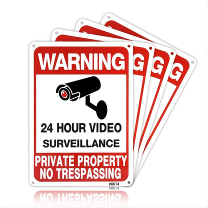 4pcs No Trespassing Signs - Private Property Warning Aluminum Security Camera Signs for Home & Yard, 7x10 Inches