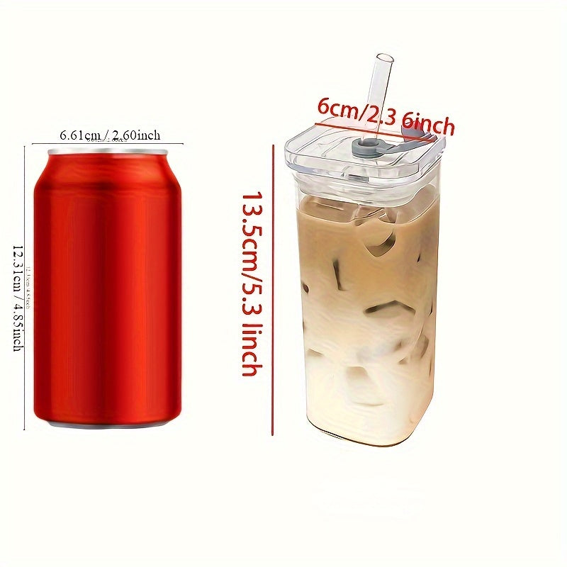 11.83oz Square Glass Coffee Mug with Lid and Straw – Heat Resistant, Transparent Drinkware for Iced Coffee, Milk, Beer – Unique Coffee Mug for Kitchen and Dining