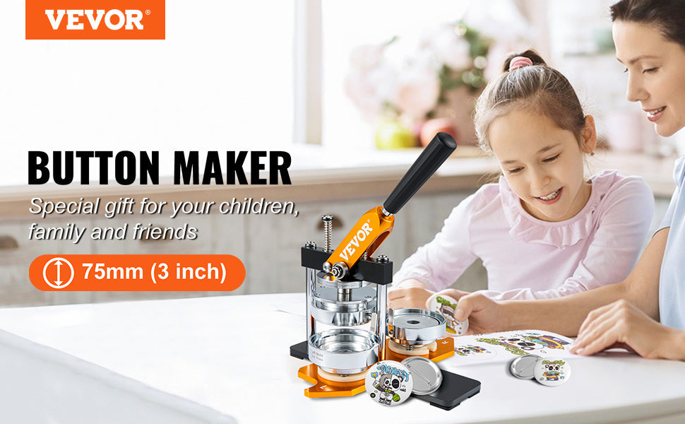 VEVOR 75mm Button Maker Machine – Badge Punch Press with 100pcs Button Parts, Circle Cutter & Instruction Book